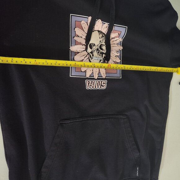 Vans Black Hoodie Medium Mens Skull & Flower Graphic Goth Skater - Picture 8 of 11
